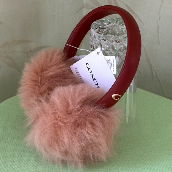 COACH SHEARLING AND LEATHER EARMUFFS:NWT SADDLE 7371 - Picture 1 of 11